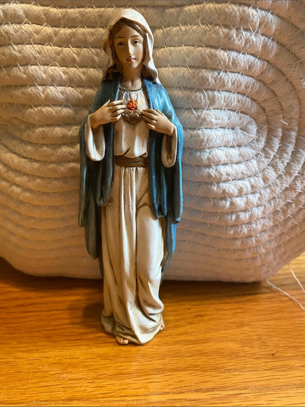 Sacred Heart of Mary Statue Figurine - Blue and Cream